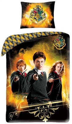 Harry Potter sengetøj 140x200 cm - Harry, Ron og Hermione - 2 i 1 design - 100% bomuld